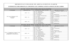 SCHEDULE FOR ORIGINAL CERTIFICATE VERIFICATION & ISSUE OF ID CARDS